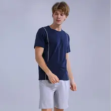 Лето, плюс размер, комплекты из двух предметов, мужские повседневные пижамные комплекты, мягкий хлопковый пижамный комплект, Мужская футболка с круглым вырезом и шорты