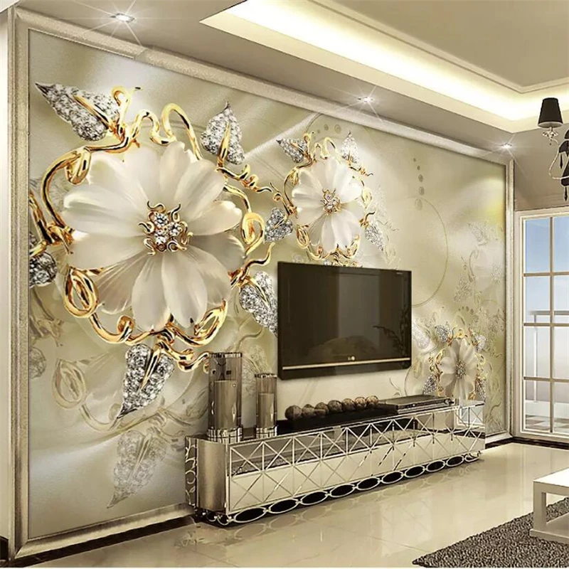 

wellyu Custom Wallpaper 3d обои European Palace Wind Golden Jewelery Flower Living Room TV Background Wall paper papel de parede