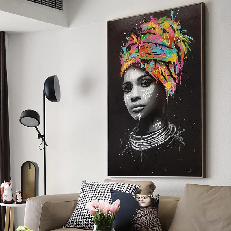 

Abstract Portrait Oil Painting Posters and Prints Wall Art Canvas Painting Home Decorative African Woman Picture for Living Room
