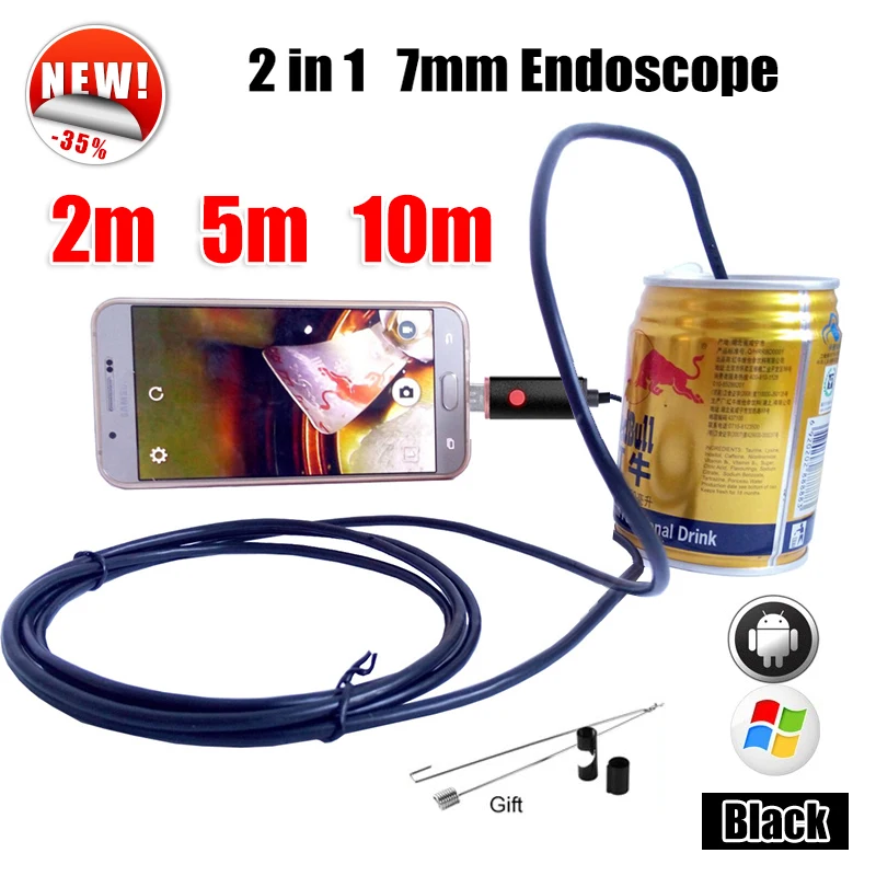 

Antscope Black 7MM Snake USB Android Endoscopic Camera 2IN1 Android Phone Camera 2m 5m 10m MicroUSB Endoskop OTG Phone Camera 19