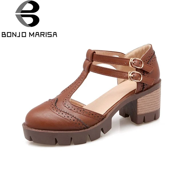 BONJOMARISA Big Size Rome T Straps Buckle Chunky Heels Summer Shoes Woman Outdoor Casual Dress Girl Women Gladiator Sandals