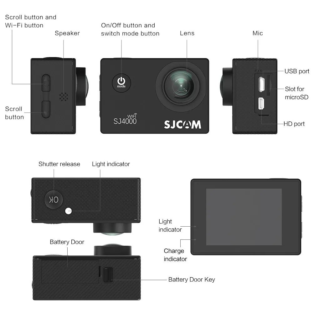 Оригинальная Спортивная Экшн-камера SJCAM SJ4000/SJ4000, WiFi, 2,0 дюймов, 1080 P, HD Водонепроницаемая видеокамера, подводная камера sj cam mini Sports DV