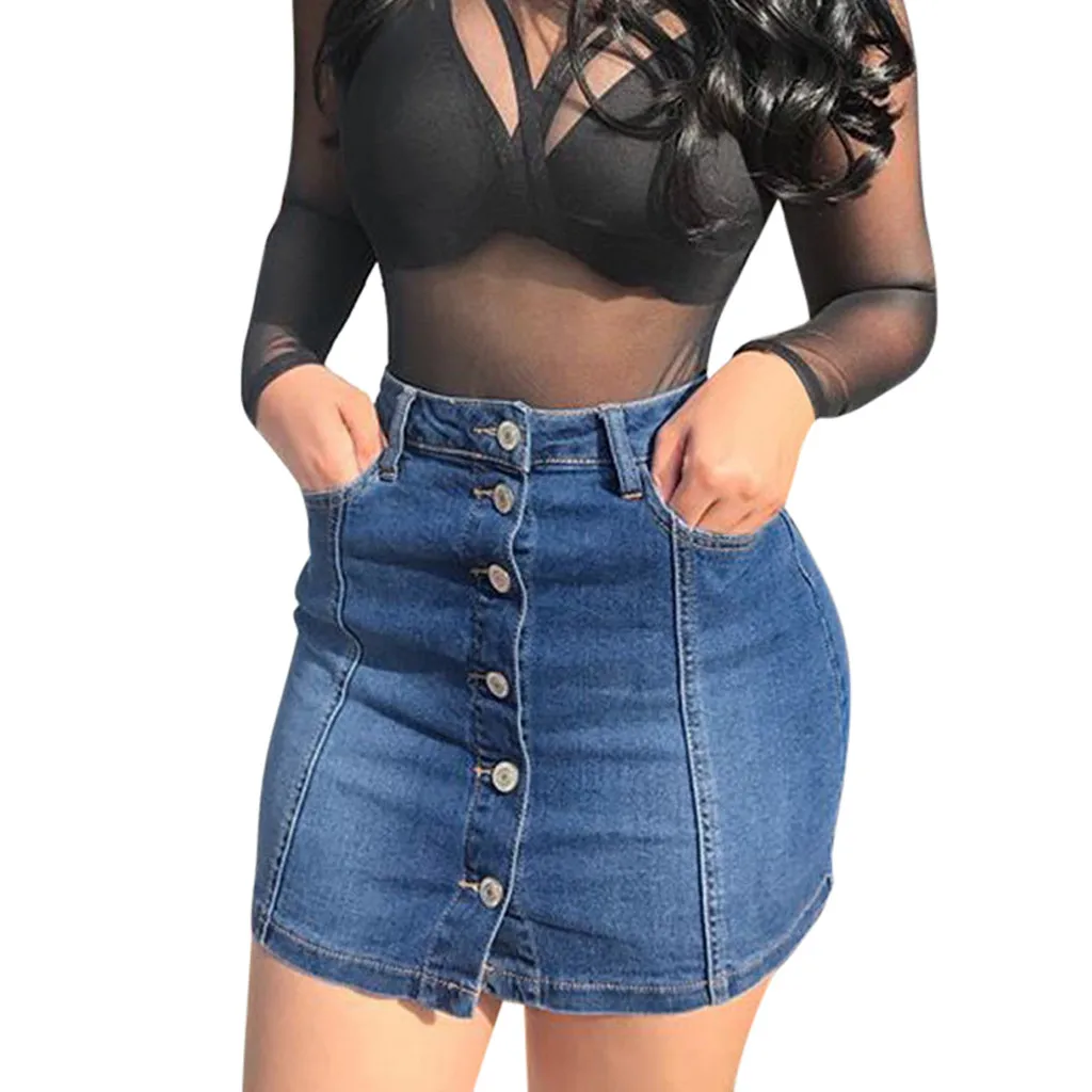 

Womail Denim Skirt Women High Waist Button Down Single Breast Skinny Denim Mini Short Pencil Skirt Pockets Jean Skirt Style 2019