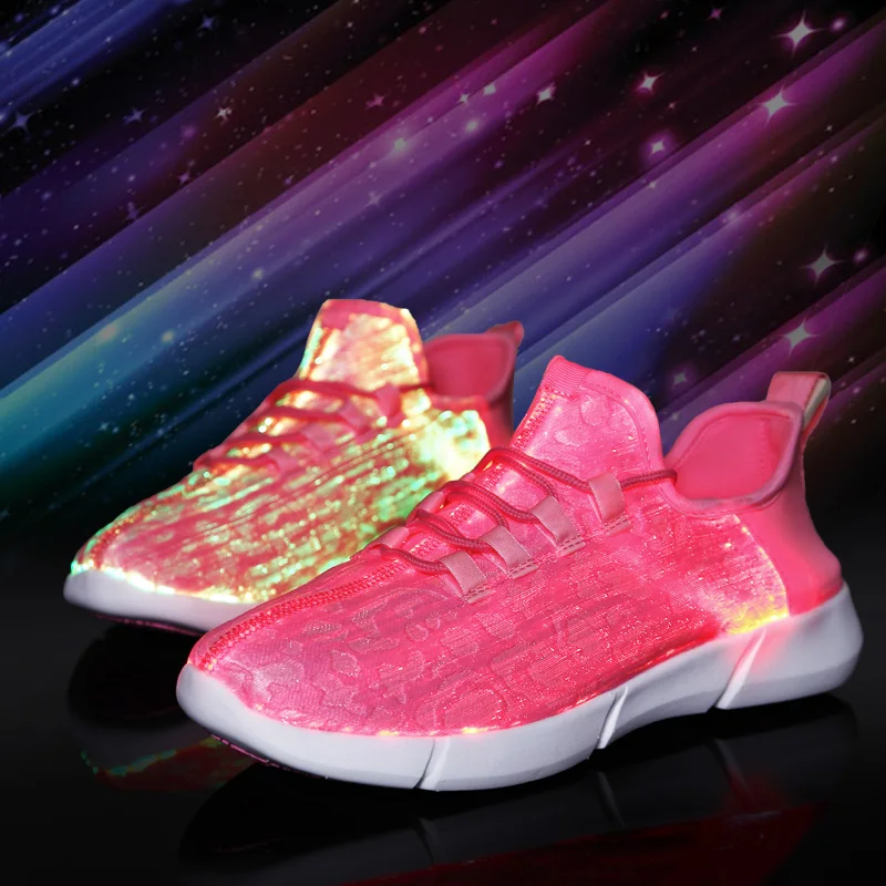 Летняя светящаяся детская обувь со светодиодами из волоконно-оптического волокна для мальчиков и девочек, мужчин и женщин, Детские кроссовки с зарядкой через USB, мужская обувь на светильник, размер 25-46