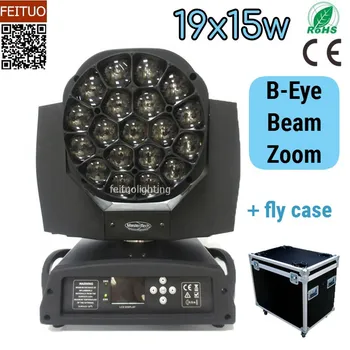

2pcs with flightcase 19X15W Stage DJ Big Bee Eye Beam LED Zoom Wash Moving Head Light RGBW 4IN1 DJ Lighting for Disco