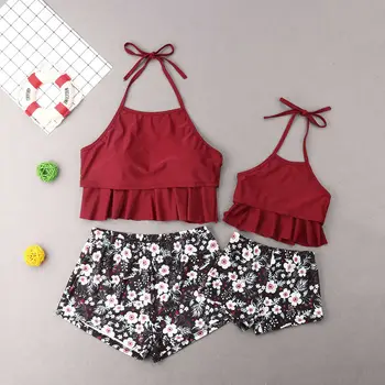 

Emmababy Fashion Family Swimsuits Mother Daughter Matching Swim Costume Floral Print Swimwear Bikini Swimsuit