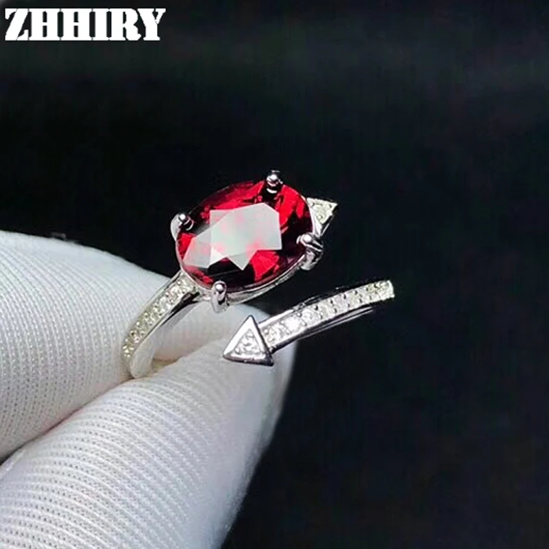 

ZHHIRY For Women Genuine Natural Garnet Ring 925 Sterling Silver Rings Color Gemstone 7*9mm Fox Shape Fine Jewelry