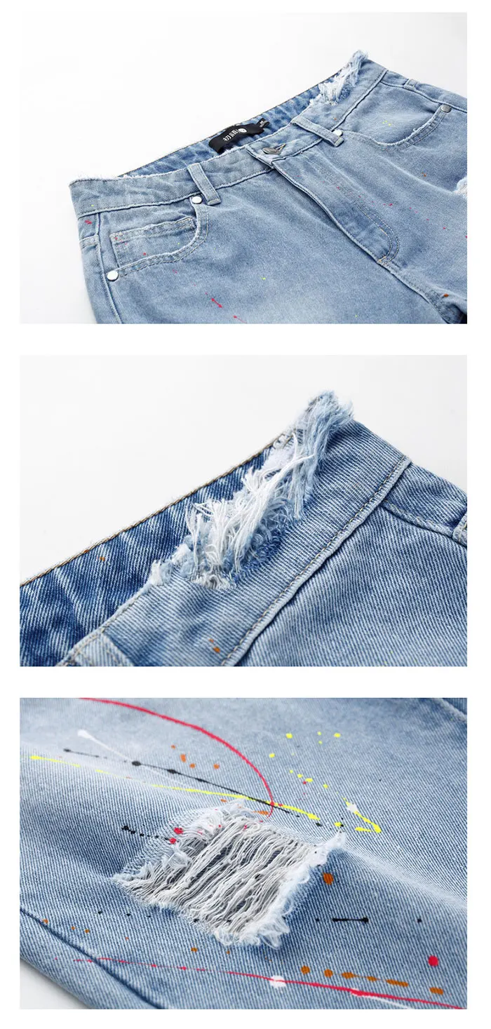 Toyouth синий рваные и потёртые Boyfriend ботильоны джинсы для женщин для повседневное Лето Осень плотная прямые брюки девочек весна мотобрюки