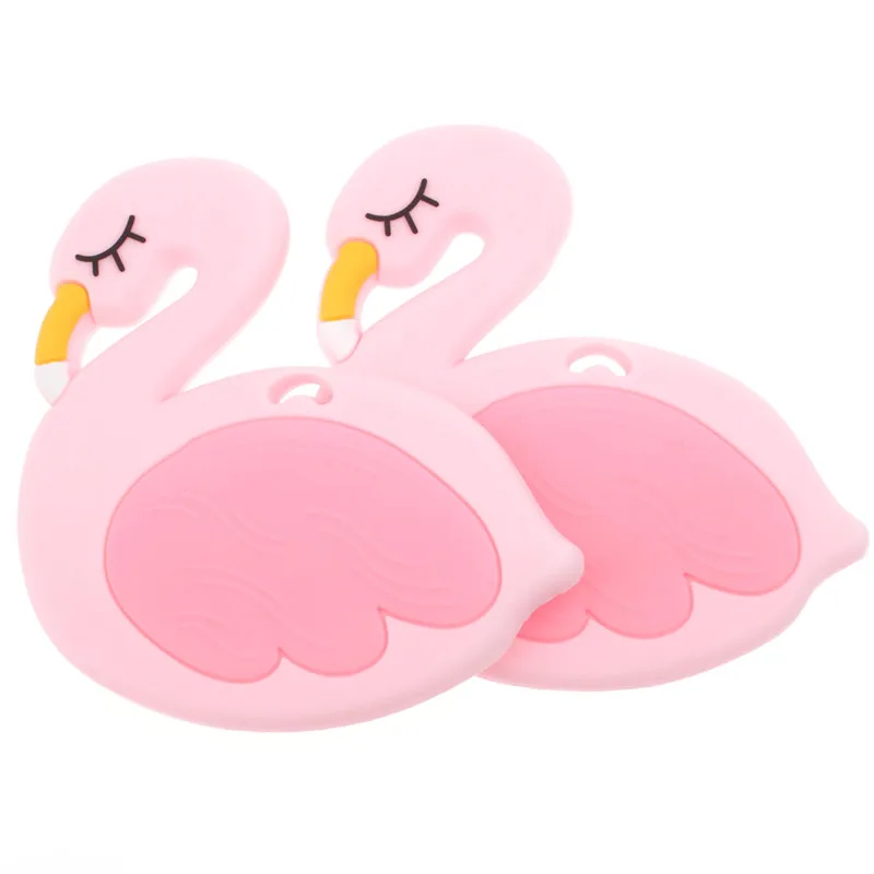 10pc 백조 Teethers 치아 플라밍고 실리콘 Teething 안전 Teether Bpa 무료 동물 씹는 음식 실리콘 Teething  선물