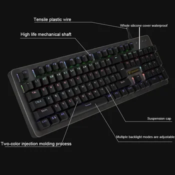 

New Mechanical Gaming Keyboard Waterproof Metal Backlit Wired 12 Modes Lighting USB DOM668