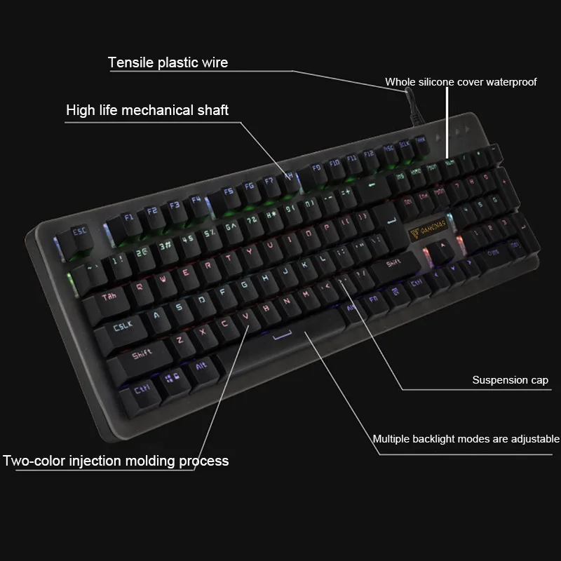 New Mechanical Gaming Keyboard Waterproof Metal Backlit Wired 12 Modes Lighting USB DOM668