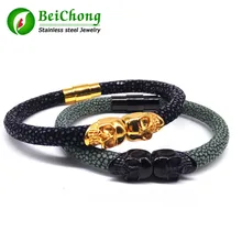 Northskull Stingray Pulsera Del Cráneo de Cuero Doble Cráneo Brazaletes de las Pulseras para Hombre Mujer Regalo de La Joyería