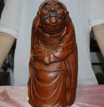

Unique Chinese Old Bamboo Root pure Hand-Carved Wealthy Rich man People Statue A