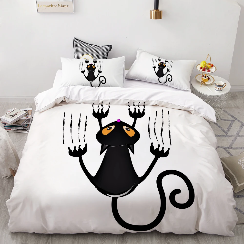 3D Print Duvet Cover Set Custom/King/Europe/USA,Bedding Set Queen/King,Quilt/Blanket Cover Set Halloween black cat climbs wall