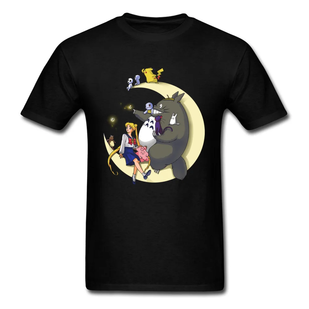 

Moonlight Buddies T-shirt Anime T Shirt Men Black Tshirt Neighbor Totoro Tees Sailor Moon Tops Pokemon Pikachu Printed