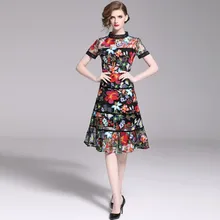 Новое летнее женское Брендовое дизайнерское Сетчатое платье с цветочной вышивкой в стиле пэчворк, узкое платье Vestidos robes
