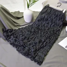 FYYIYI Асимметричная плиссированная юбка Весенняя новая Ретро Высокая талия Свободные юбки длинные эластичные офисные женские юбки Летние шифоновые