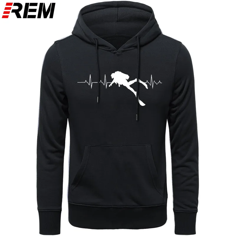  REM Scuba Dive Heart Beat Best Gift for Diver Long Sleeves Soft Mens Pure Cotton Hoodies Sweatshirt