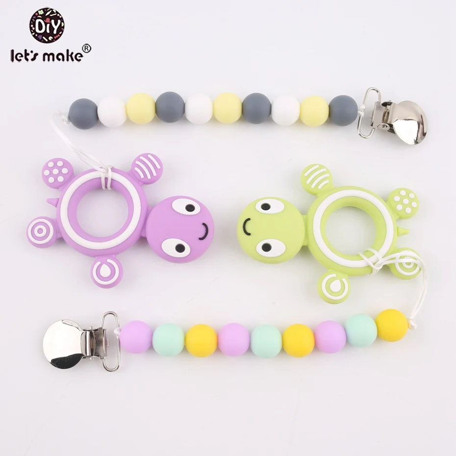 

Let's Make 4pc Silicone Beads Baby Pacifier Chain Food Grade Materials Tortoise Pendant Teether Breastfeeding Gift New Born Toy