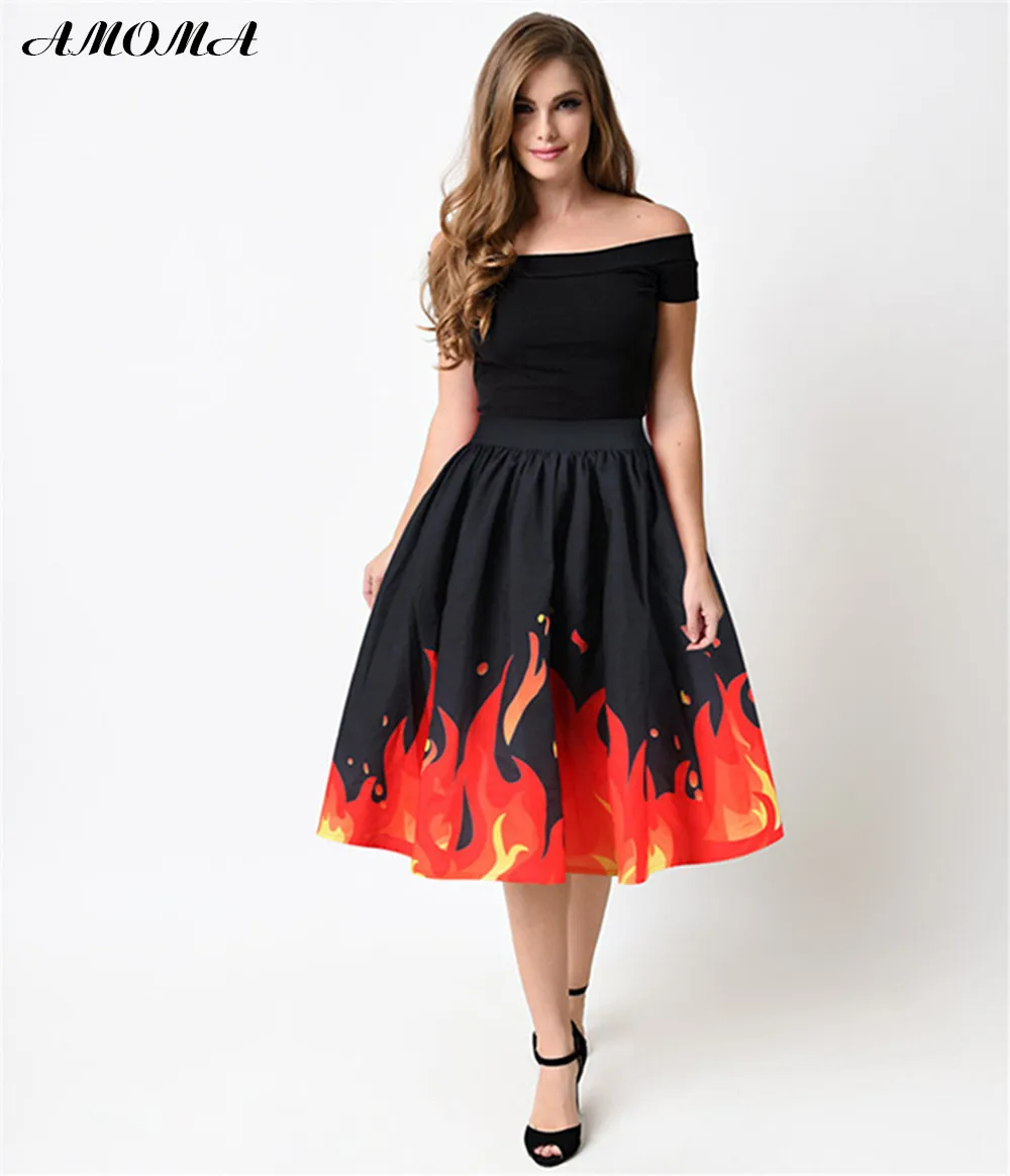 AMOMA женское бальное платье с 3D принтом, Повседневная цветная юбка для дам Fire