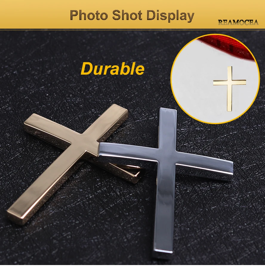 Reamocea Black Gold Car Accessories Emblem Motorcycle Badge Logo Jesus Christian Religious Decals Cross Chrome 3D Metal Sticker (11)