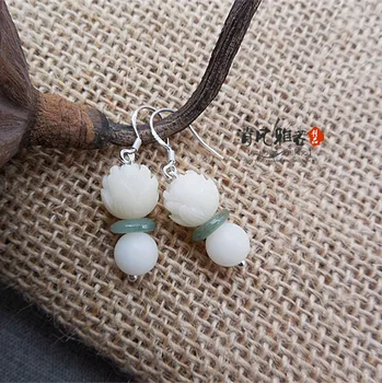 

and hemp accessories Xiao Qingxin Baiyu Bodhisattva lotus jadeite Earrings female Earrings Japanese and Korean jewelry