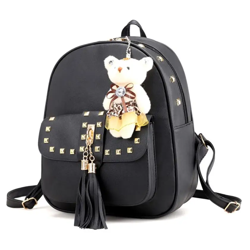 4 шт. кожа высокого качества 4 комплекта женская сумка для девочек медведь животные рюкзак с кисточкой школьная сумка на плечо винтажная дорожная софтбэк# YL5