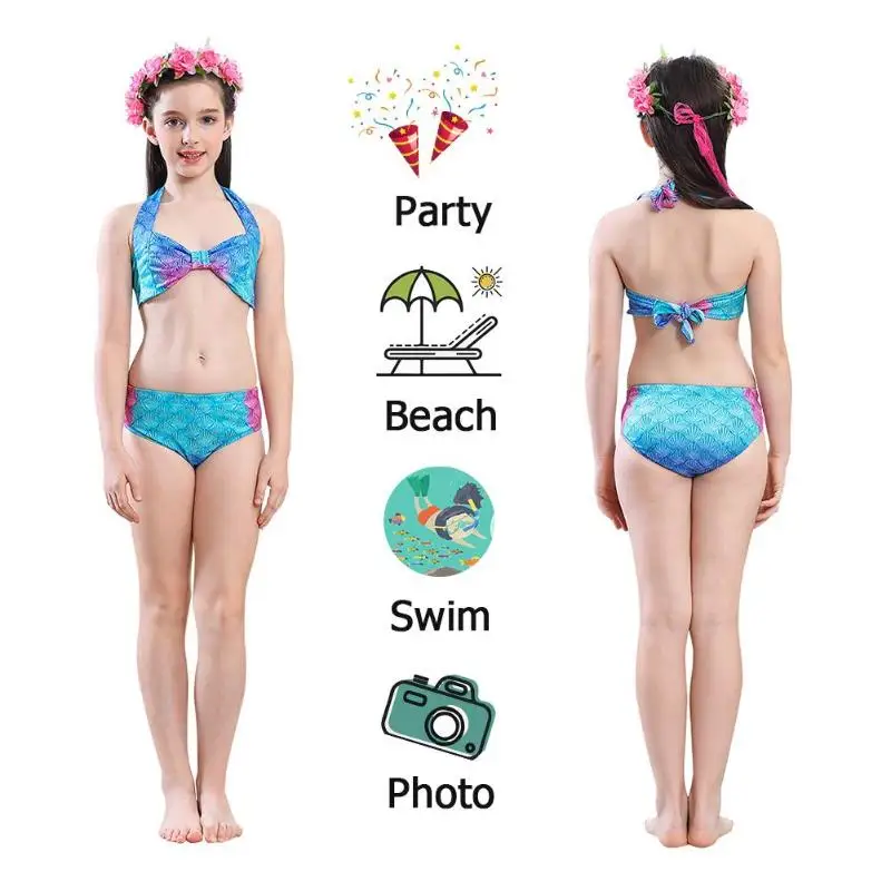 4 шт., летние купальники для девочек, рыбьи хвосты, комплект бикини, детские пляжные вечерние костюмы для косплея, купальный костюм