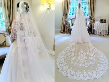 Long Lace Edge White/Ivory Long Tulle Wedding Veil / Bridal Veil / Bridal Accessories 3 Meters Bride Veils Long Lace Edge White/Ivory Long Tulle Wedding Veil / Bridal Veil / Bridal Accessories 3 Meters Bride Veils