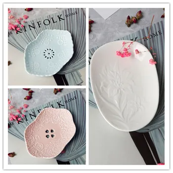 

Vintage Ceramic Soap Dish Box Dispenser Soap Rack European Style Bath Shower Plate Box Bathroom Accessories 55