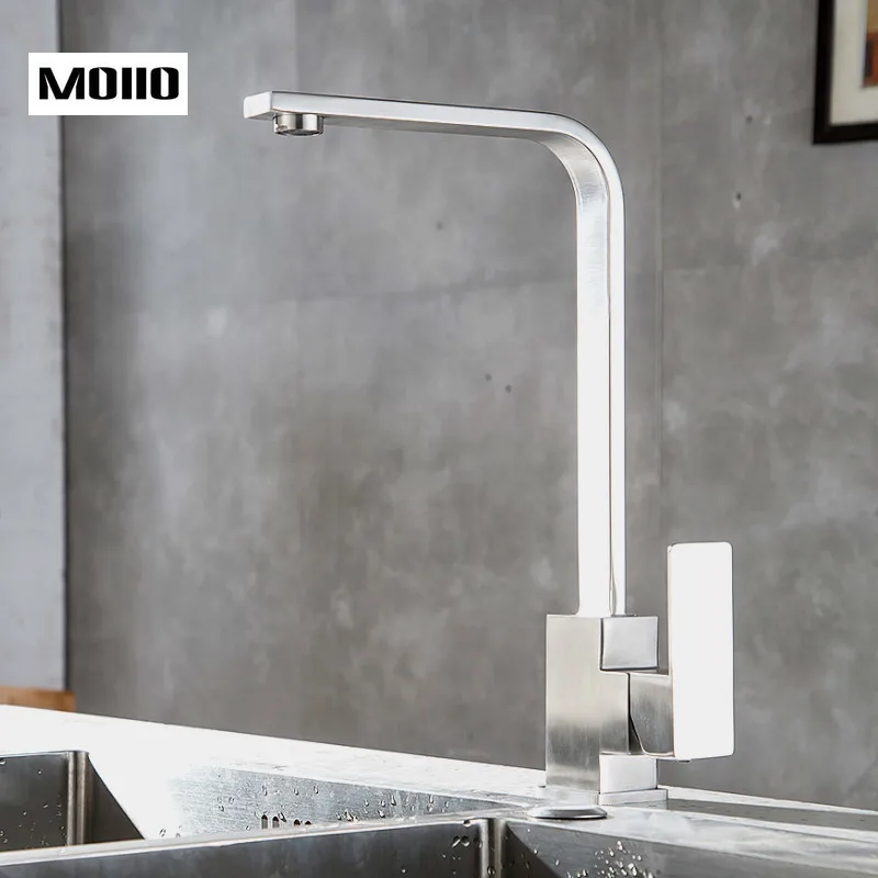 

MOIIO Kitchen Faucet Bright Chrome Single Handle Spool Mixer Water Tap Sus304 Square Spout Luxury Polish Hot and Cold Taps