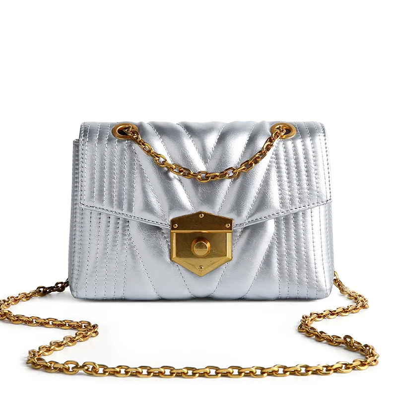 Fashion brand luxury chain-style handle design women messenger bags high quality cowhide embroidery thread chain bag women