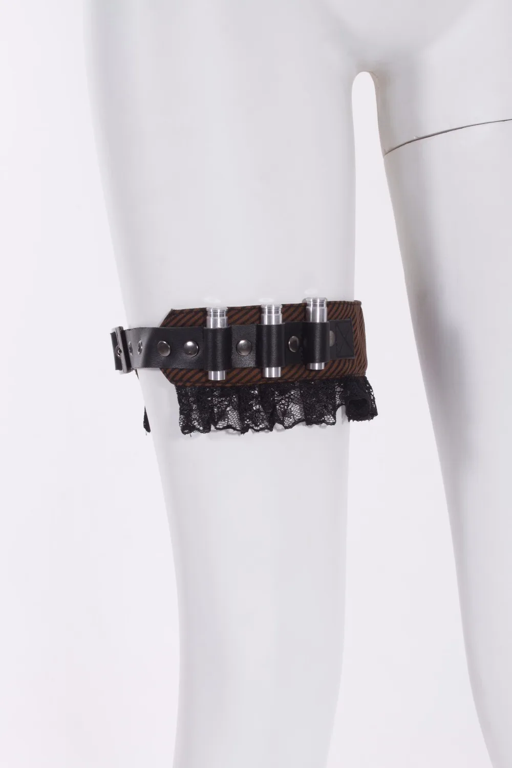 Gótico das Senhoras Perna com Fivela Série Único Anel Perna Couro Café Vervel Tamanho Livre Black Lace Única Peça rq 2 Acessórios da Moda