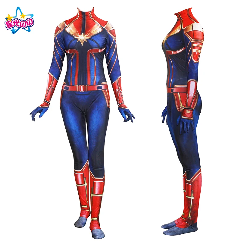 

Free shipping Selling New 3D Surprise captain Marve Movie Version Cosplay Tights Costume Spandex Jumpsuit Superhero Dress up