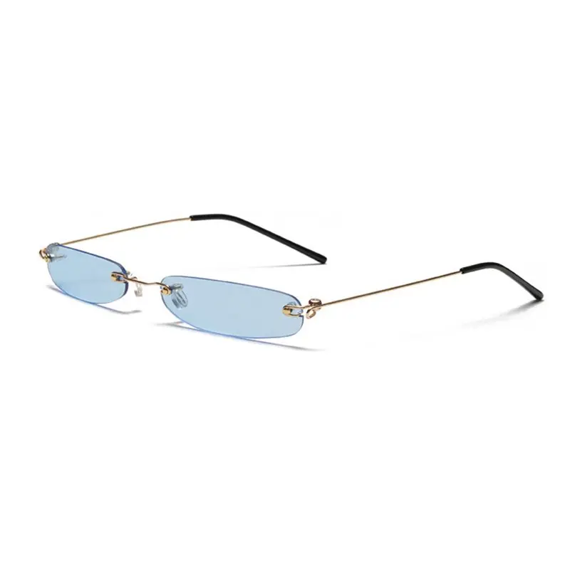 

Rimless Rectangle Sunglasses Men Women 90S Designer Tiny Narrow Frameless Tint Sun Glasses Shades-Gold Frame Blue Piece