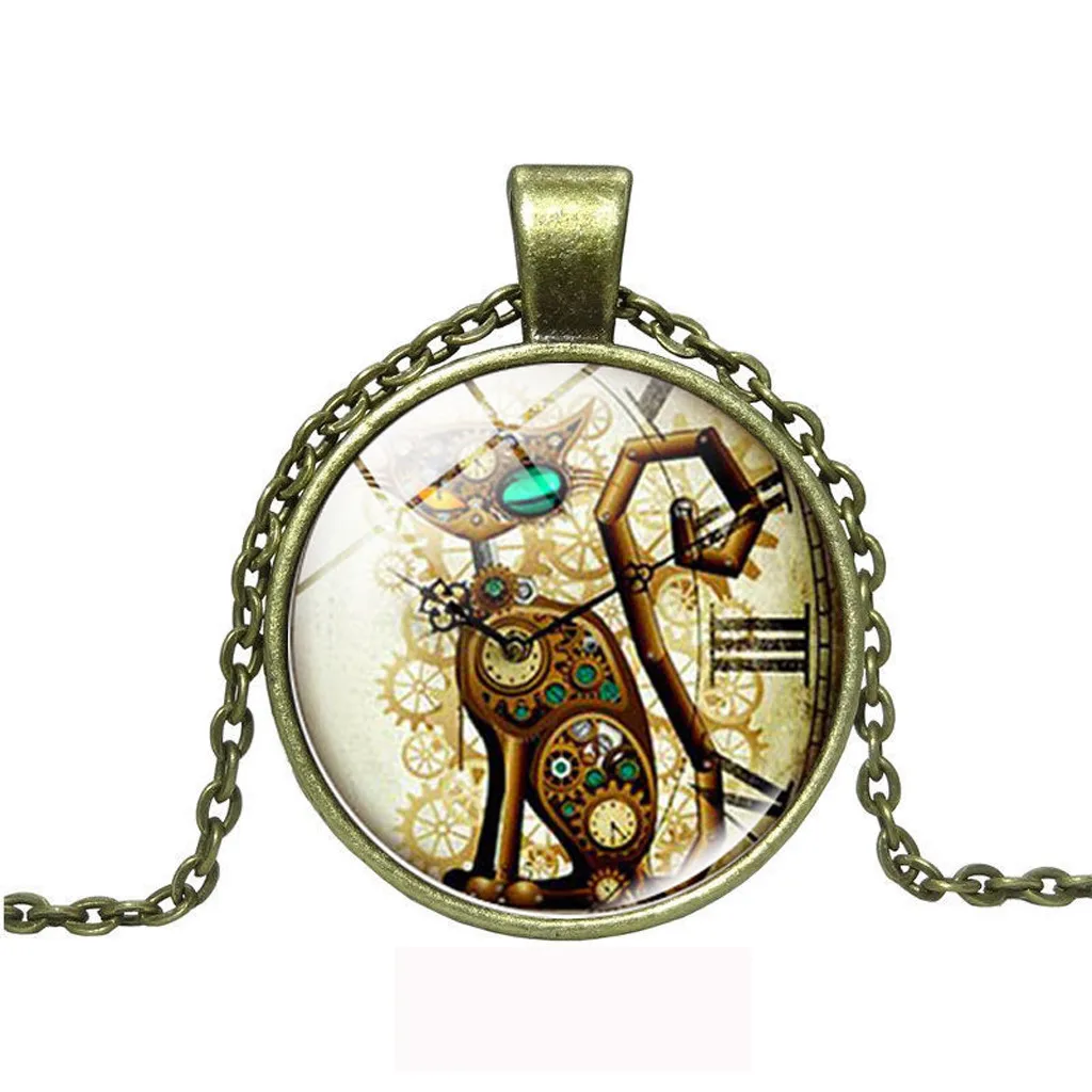 

Fashion Pendant Simple Wild Necklace Steampunk Cat Time GemstoneWomen Necklace Dames ketting Collar de mujer#Y-New28