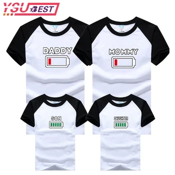 

Summer Family Clothing MOMMY DAUGHTER SON Battery T Shirt Mother&Kids Matching Outfits Short Sleeve Mother Daughter Son Clothes