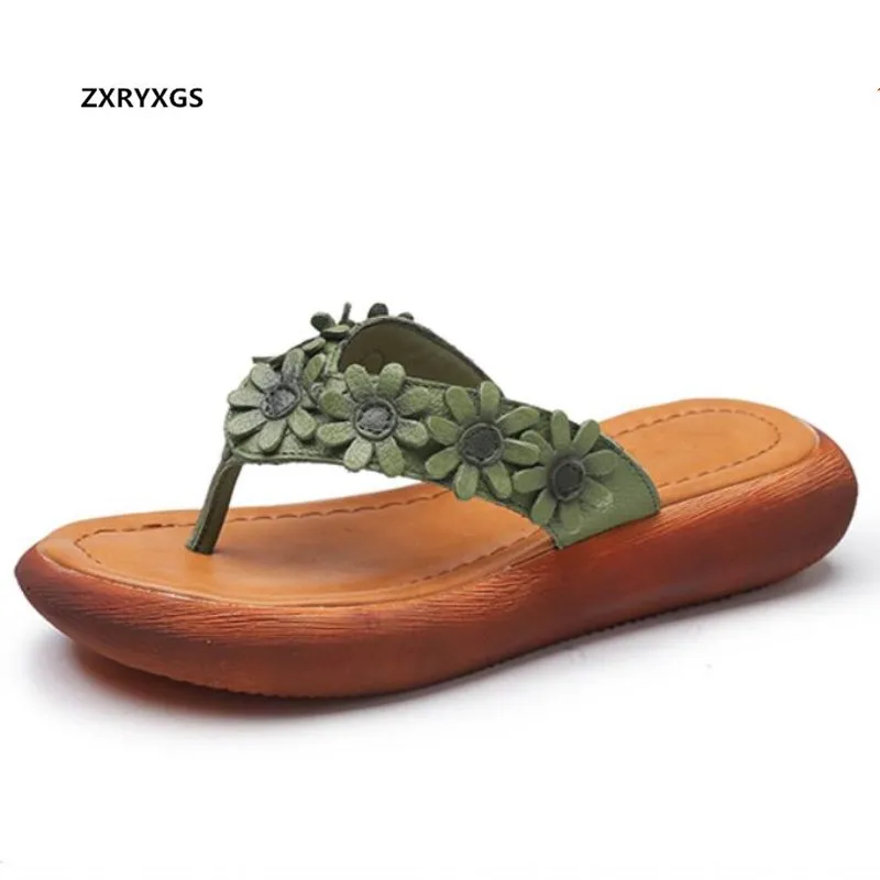 

2019 New Light Comfort Summer Women Sandals Fashion Slippers Flip-flops Flowers Real Leather Slippers Women Shoes Casual Sandals