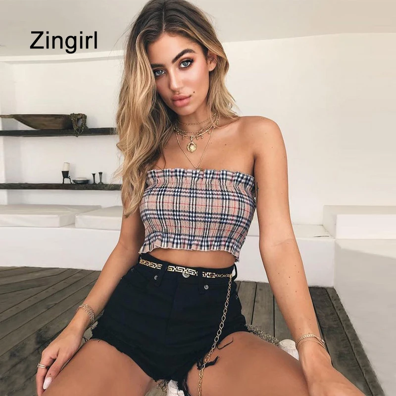 Zingirl Лето Slash Средства ухода за кожей шеи плед завернутый Безрукавки для женщин