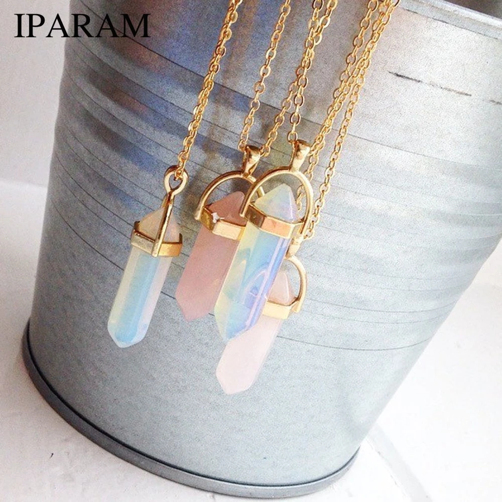 

IPARAM Fashion Trend Crystals Necklace Bohemian Hexagon Opal Pendant Necklace Female Hexagon Crystal Necklace Gift 2018 NEW