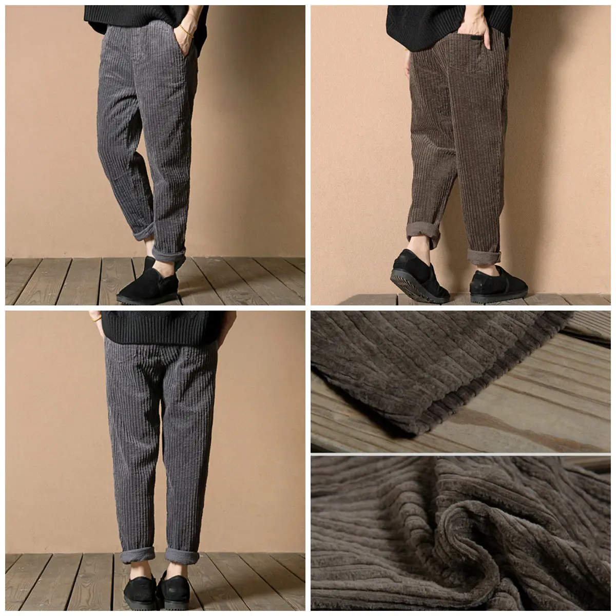 

Women Corduroy Pants Autumn Winter Vintage Fashion Straight Trousers Casual Elastic Waist Harem Pants Plus Size M-4XL