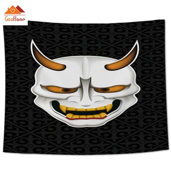 

Goohome Japanese Samurai Mask Wall Hanging Bedspread Wall Art Coverlet Curtain Bedding Blanket Sheet Scarf Wrinkle-Resistant