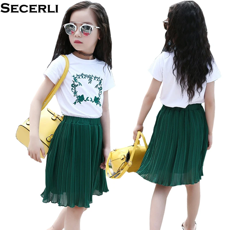 Girls Summer Set Dress 2018 Short Sleeve White T-Shirt+Skirt Set Kids Girls Clothing Set 4 6 8 10 12 15 Years Kids 2Pcs Outfits Girls Summer Set Dress 2018 Short Sleeve White T-Shirt+Skirt Set Kids Girls Clothing Set 4 6 8 10 12 15 Years Kids 2Pcs Outfits