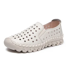 Zapatos Slip On de Cuero Genuino Hecha A Mano del Verano de las mujeres Plana Transpirable Zapatos de Mujer Ahueca Hacia Fuera Los Zapatos de Las Mujeres Pisos Mocasines