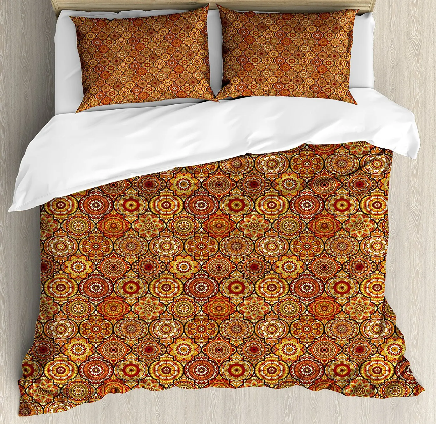 Moroccan Duvet Cover Set Vintage Hand Drawn Style Ottoman Figures