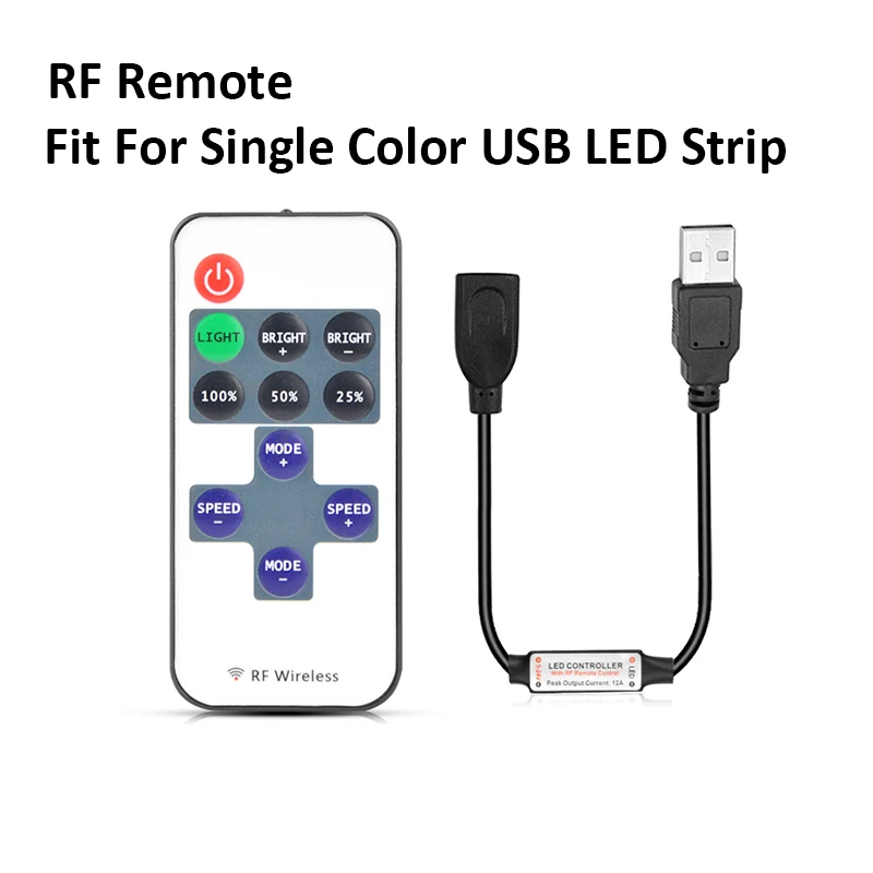 RGB пульт дистанционного управления ИК/RF контроллер для DC 5V USB Светодиодные ленты светильник 4Pin разъем RGB или один Цвет ПДУ 3/11/17/24Key