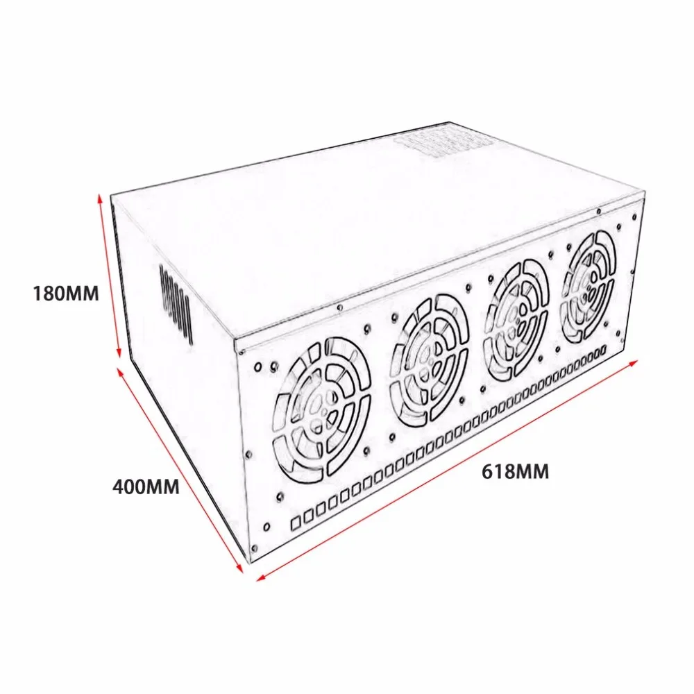 8 Graphics Server 4 Generation Mining Machine Chassis ATX Single Power Supply with 4 * 12cm Cooling Ball Fan