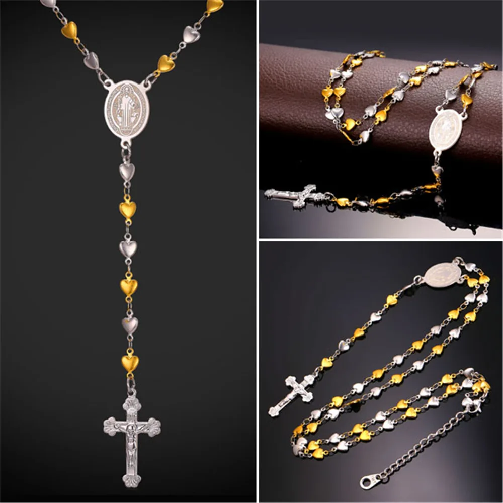 Ожерелье с подвеской крестом из нержавеющей стали GN2259|rosary necklace|cross pendant necklacependant