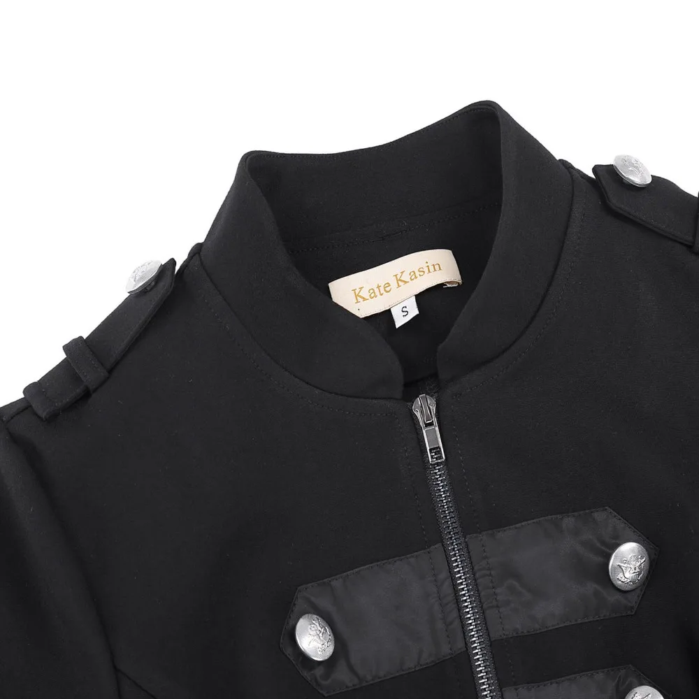 Kate Kasin Military Jacket Women Black Long Sleeve Button Decorated Zipper Vintage Gothic Victorian Coats Corset Tops Outerwear Kate Kasin Military Jacket Women Black Long Sleeve Button Decorated Zipper Vintage Gothic Victorian Coats Corset Tops Outerwear