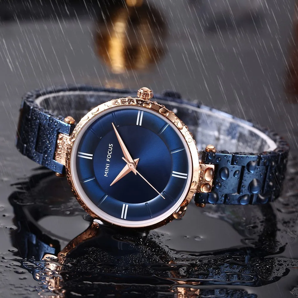 MINIFOCUS Women's Watches Brand Luxury 2019 Fashion Ladies Watch Women Waterproof Rose Gold Quartz Watch Stainless Steel Blue